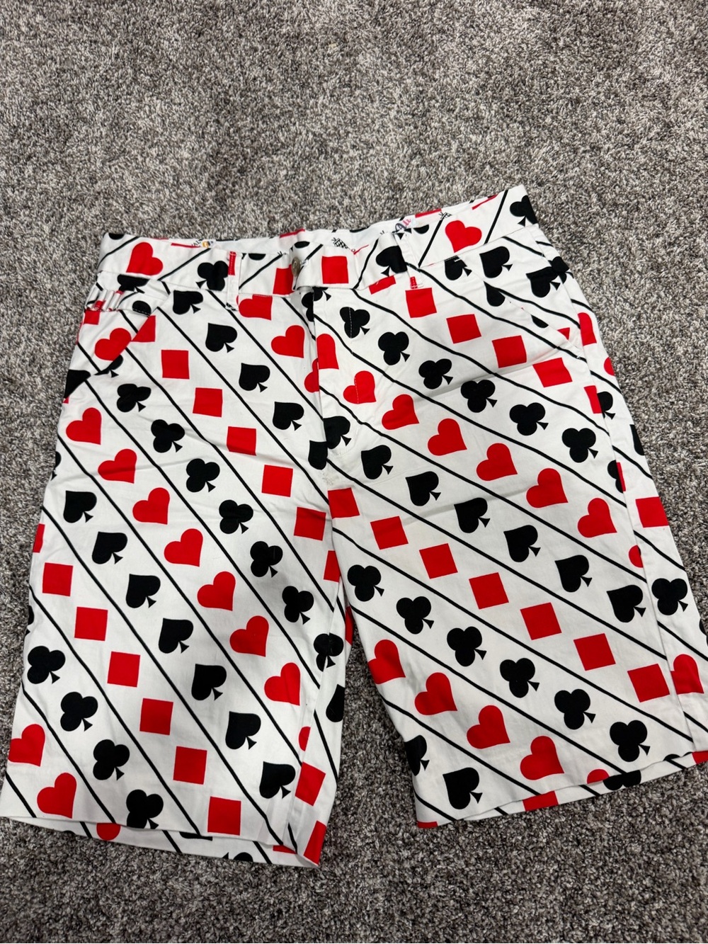 Royal and awesome Men's “Fore of a kind” Card Suit Pattern Golf Shorts -